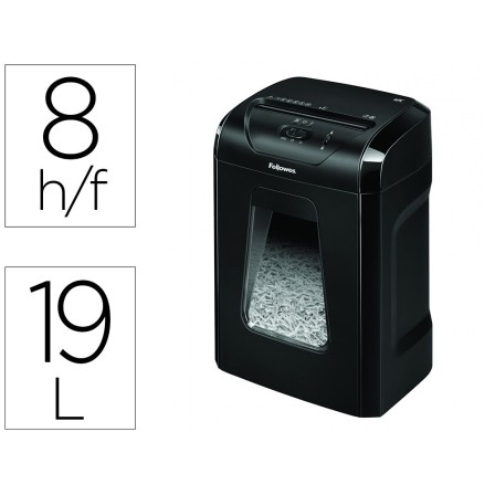 DESTRUCTORA DE DOCUMENTOS FELLOWES 12C CAPACIDAD 8H SEGURIDAD P4 GRAPAS CLIPS Y TARJETAS PAPELERA 19 L