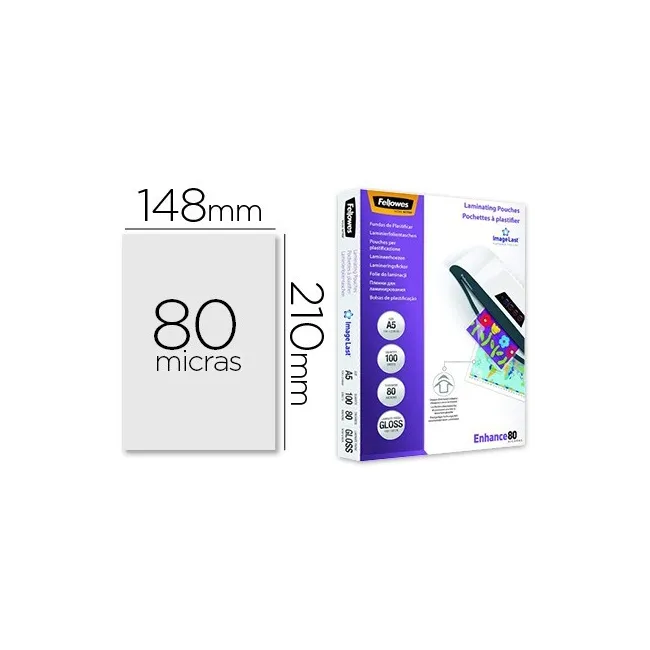 BOLSA DE PLASTIFICAR FELLOWES BRILLO DIN A5 80 MICRAS PACK 100 UNIDADES