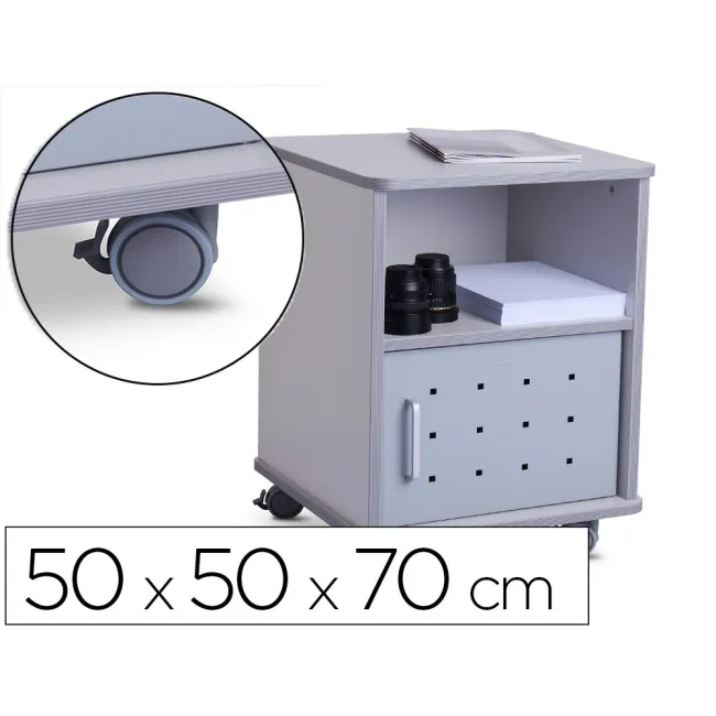 MESA AUXILIAR ROCADA RD-4030 PARA FOTOCOPIADORAS/FAX MELAMINA CON RUEDAS Y PUERTA METALICA COLOR GRIS 50X50X70