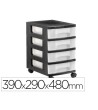 CAJONERA ARCHIVO 2000 4 CAJONES TRANSPARENTE CARCASA NEGRA 6 LITROS CON RUEDAS 390X290X480 MM