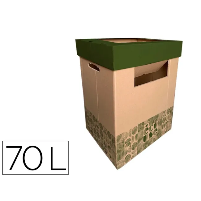 CONTENEDOR PAPELERA RECICLAJE LIDERPAPEL ECOUSE CARTON 100% RECICLADO Y RECICLABLE 70 LITROS 450X350X650 MM