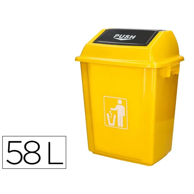 PAPELERA CONTENEDOR Q-CONNECT PLASTICO CON TAPA DE BALANCIN 58 LITROS AMARILLO 470X330X760 MM