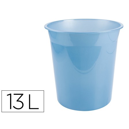 PAPELERA PLASTICO LIDERPAPEL CELESTE TRANSLUCIDO 13 LITROS 275X285 MM