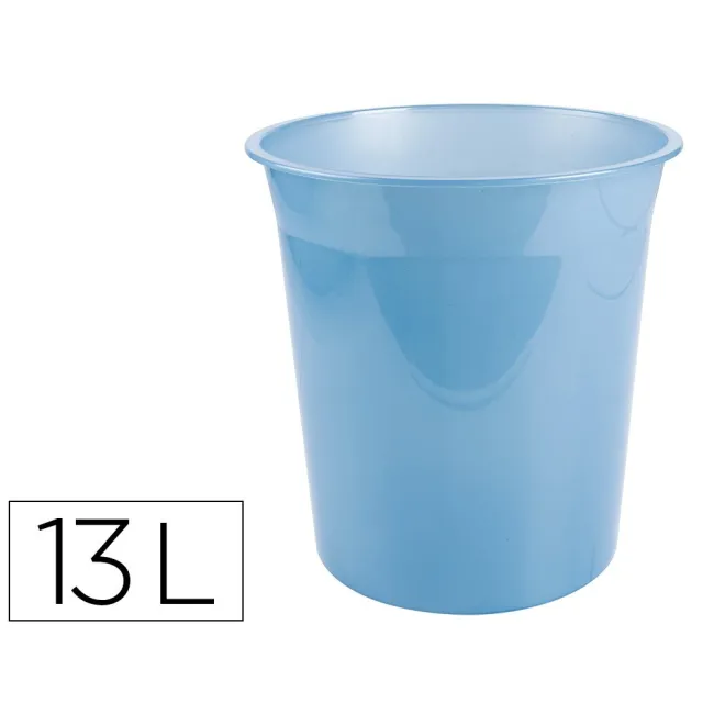 PAPELERA PLASTICO LIDERPAPEL CELESTE TRANSLUCIDO 13 LITROS 275X285 MM