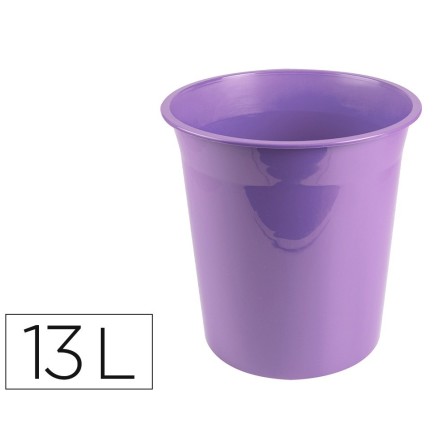 PAPELERA PLASTICO LIDERPAPEL LAVANDA OPACO 13 LITROS 275X285 MM