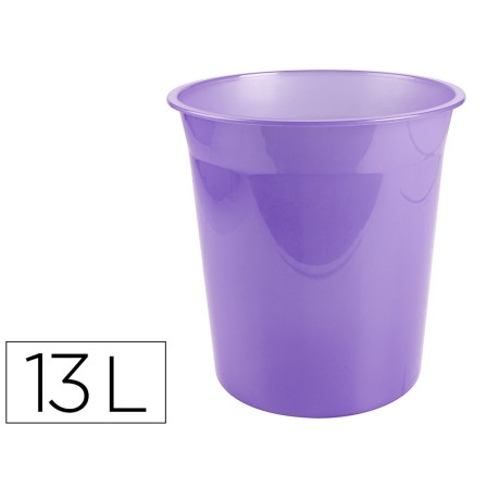 PAPELERA PLASTICO LIDERPAPEL LAVANDA TRANSLUCIDO 13 LITROS 275X285 MM