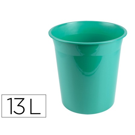 PAPELERA PLASTICO LIDERPAPEL MENTA OPACO 13 LITROS 275X285 MM
