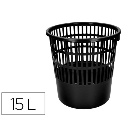 PAPELERA PLASTICO LIDERPAPEL ECOUSE 100% RECICLADA 15 LITROS COLOR NEGRO 285X290 MM