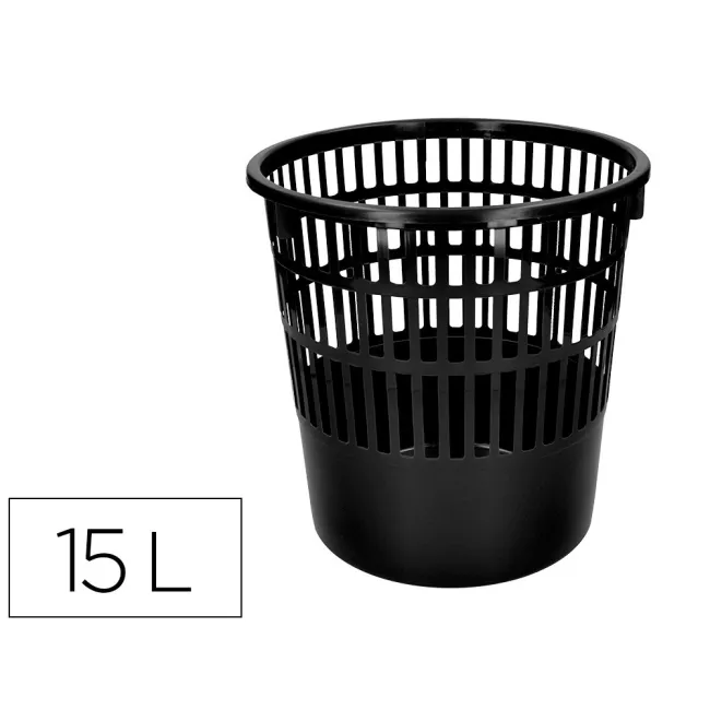 PAPELERA PLASTICO LIDERPAPEL ECOUSE 100% RECICLADA 15 LITROS COLOR NEGRO 285X290 MM