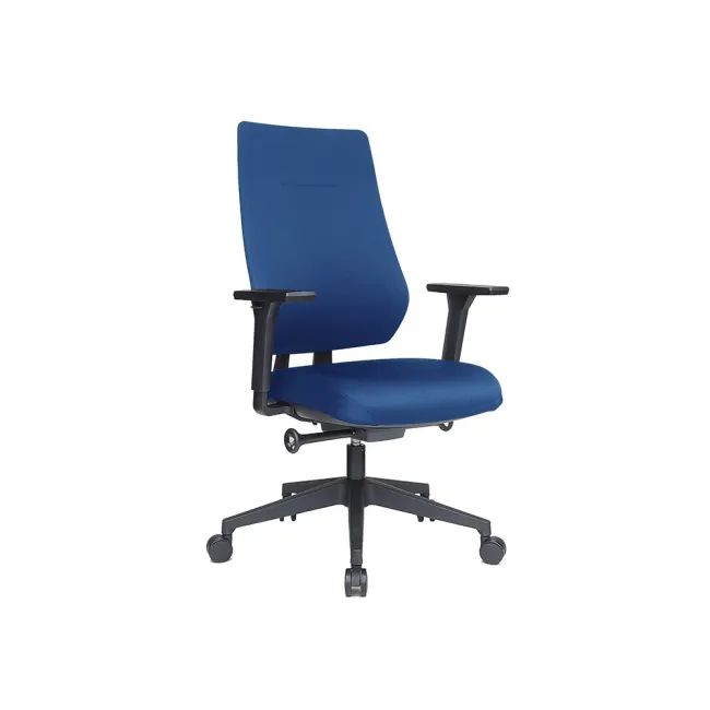 SILLA ROCADA DIRECCION BRAZOS REGULABLES BASE POLIMERO RESPALDO Y ASIENTO EN TELA IGNIFUGA AZUL 610X680X1075 MM