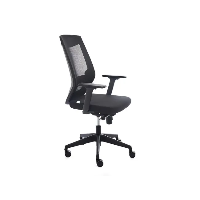 SILLA ROCADA DE OFICINA CON BRAZOS REGULABLES RESPALDO EN MALLA Y ASIENTO EN TELA IGNIFUGA CON APOYO LUMBAR