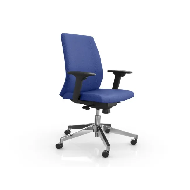 SILLA ROCADA DIRECCION BRAZOS REGULABLES BASE ALUMINIO RESPALDO Y ASIENTO TELA IGNIFUGA AZUL 680X630X990 MM