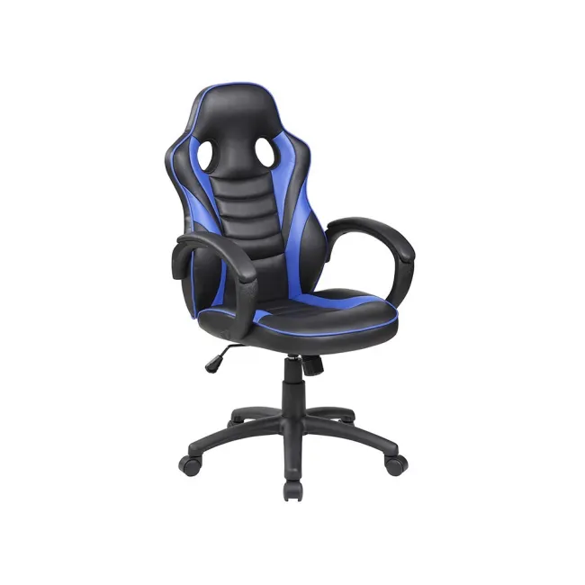 SILLA ROCADA GAMING CON BRAZOS FIJOS BASE NYLON CON RUEDAS BASCULANTE SIMILPIEL NEGRO/AZUL 480X490X1060-1160
