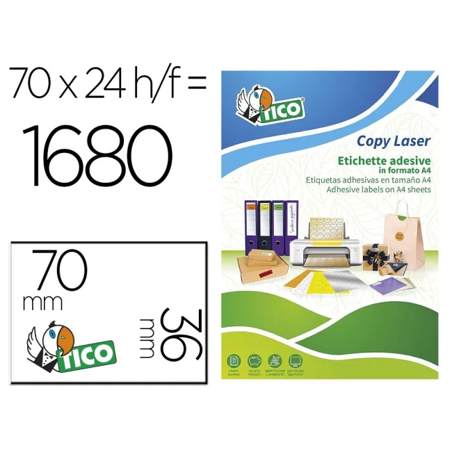 ETIQUETA ADHESIVA TICO AMARILLO FLUOR PERMANENTE CERTIFICADO FSC LASER/INKJET/FOTOCOPIA 70X36