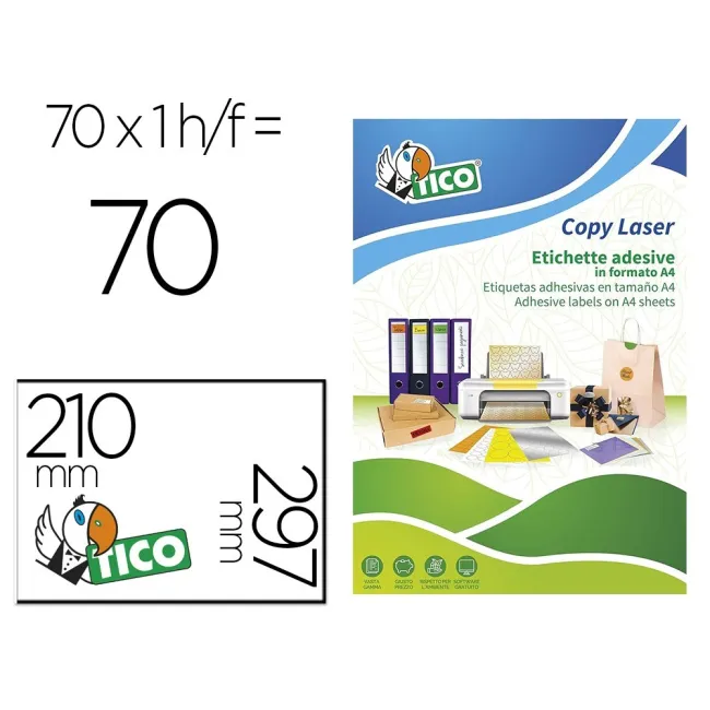 ETIQUETA ADHESIVA TICO AMARILLO FLUOR PERMANENTE FSC LASER/INKJET/FOTOCOPIA 210X297 MM CAJA DE 70 UNIDADES
