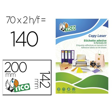 ETIQUETA ADHESIVA TICO NARANJA FLUOR PERMANENTE FSC LASER/INKJET/FOTOCOPIA 200X142 MM CAJA DE 140 UNIDADES