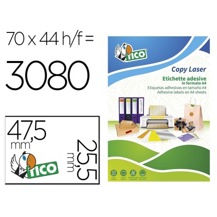 ETIQUETA ADHESIVA TICO NARANJA FLUOR PERMANENTE FSC LASER/INKJET/FOTOCOPIA 47