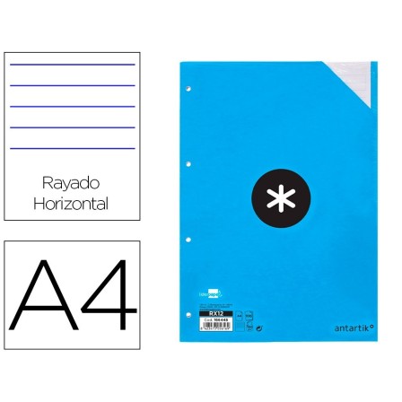 RECAMBIO LIDERPAPEL A4 100 HOJAS 100G/M2 RAYADO HORIZONTAL 4 TALADROS BANDAS DE 5 COLORES ANTARTIK