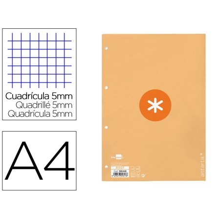 RECAMBIO LIDERPAPEL A4 ANTARTIK 80 HOJAS 90G/M2 CUADRO 5MM 4 TALADROS 1 BANDA CON MARCO COLOR AMARILLO