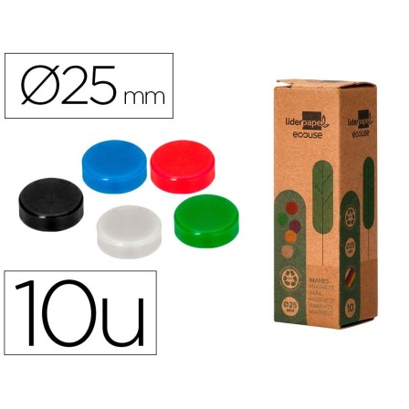 IMAN PARA SUJECION LIDERPAPEL ECOUSE PP RECICLADO PARA PIZARRA MAGNETICA 25 MM CAJA DE 10 UNIDADES