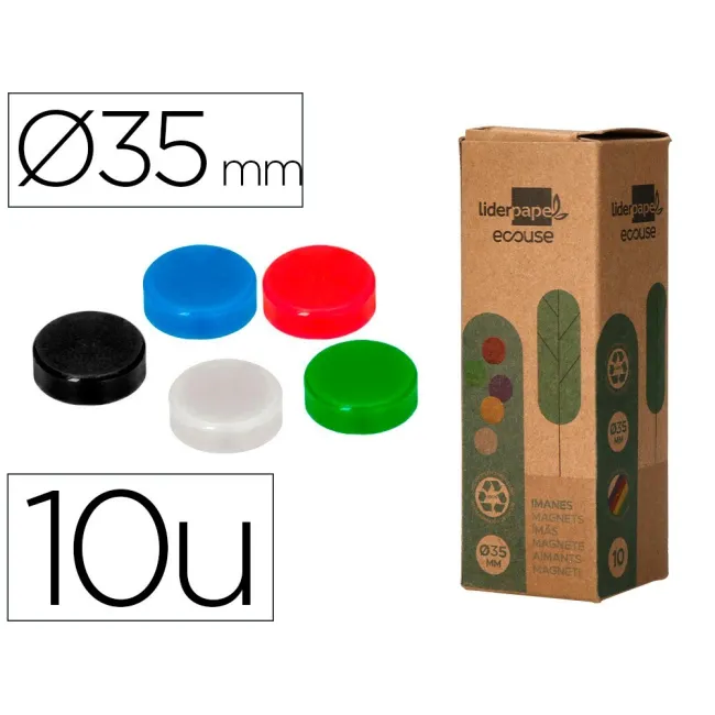 IMAN PARA SUJECION LIDERPAPEL ECOUSE PP RECICLADO PARA PIZARRA MAGNETICA 35 MM CAJA DE 10 UNIDADES