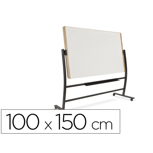 PIZARRA BLANCA ROCADA LACADA MAGNETICA MARCO ALUMINIO DOBLECARA VOLTEABLE CURVE CON RUEDAS 100X150 CM