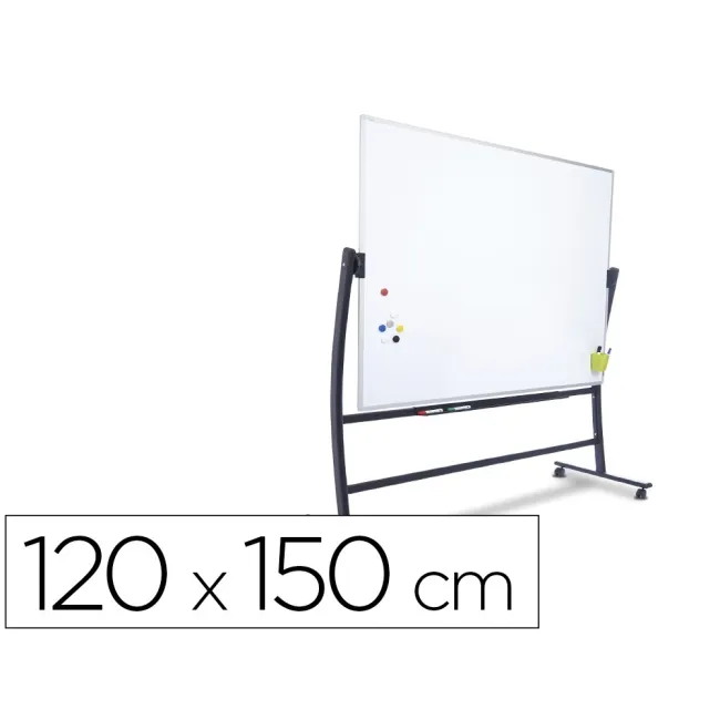 PIZARRA BLANCA ROCADA ACERO LACADO MAGNETICO MARCO ALUMINIO DOBLE CARA VOLTEABLE CURVE 120X150 CM