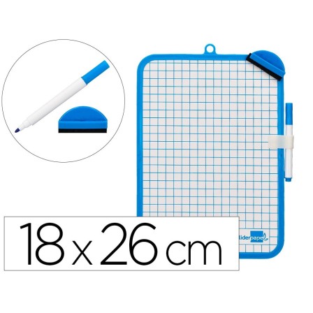 PIZARRA BLANCA LIDERPAPEL 18X26 CM DOBLE CARA LISA Y CUADRICULADA CON ROTULADOR Y BORRADOR