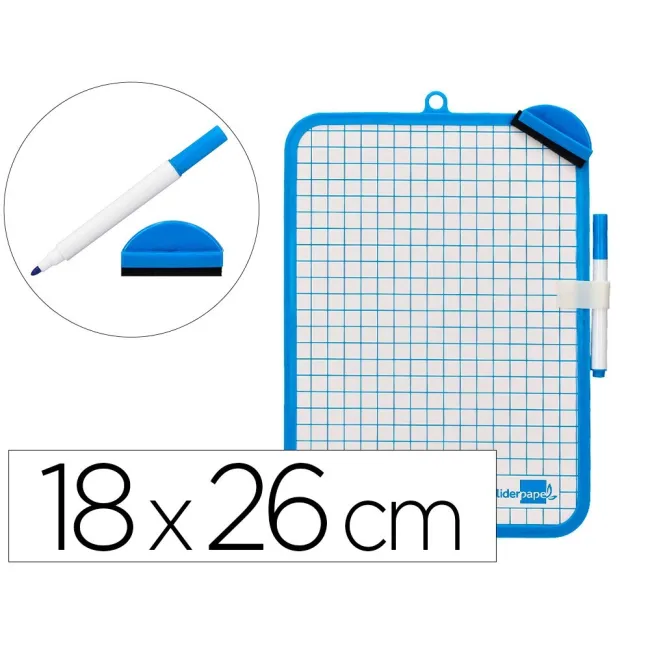 PIZARRA BLANCA LIDERPAPEL 18X26 CM DOBLE CARA LISA Y CUADRICULADA CON ROTULADOR Y BORRADOR