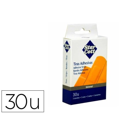 TIRA PROTECTORA STAR COTT FLEXIBLE PARA HERIDAS Y CORTES CAJA DE 30 UNIDADES TRES TAMAÑOS SURTIDOS