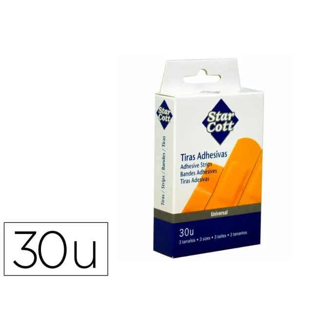 TIRA PROTECTORA STAR COTT FLEXIBLE PARA HERIDAS Y CORTES CAJA DE 30 UNIDADES TRES TAMAÑOS SURTIDOS