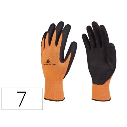 GUANTES DELTAPLUS POLIESTER IMPREGANDO LATEX PALMA Y DEDOS NARANJA FLUOR/NEGRO TALLA 7