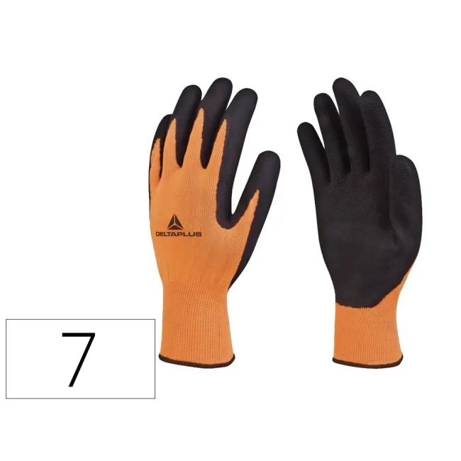 GUANTES DELTAPLUS POLIESTER IMPREGANDO LATEX PALMA Y DEDOS NARANJA FLUOR/NEGRO TALLA 7