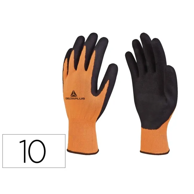 GUANTES DELTAPLUS POLIESTER IMPREGANDO LATEX PALMA Y DEDOS NARANJA FLUOR/NEGRO TALLA 10