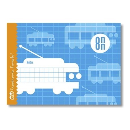 Libreta grapa cuarto apaisada 16 hojas. Cubierta cartoncillo plastificado. Cuadrovía 8mm.