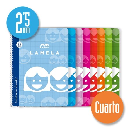 Cuaderno espiral cuarto 40 hojas. Cubierta cartoncillo plastificado. Cuadrovía 2