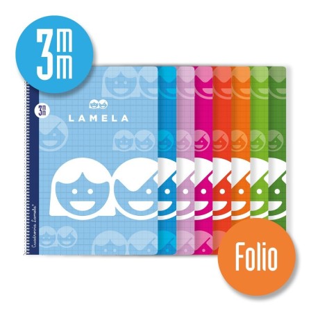 Cuaderno espiral Folio 80 hojas. Cubierta cartoncillo plastificado. Cuadrovía 3mm.