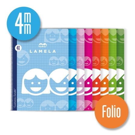 Cuaderno espiral Folio 80 hojas. Cubierta cartoncillo plastificado. Cuadrovía 4mm.