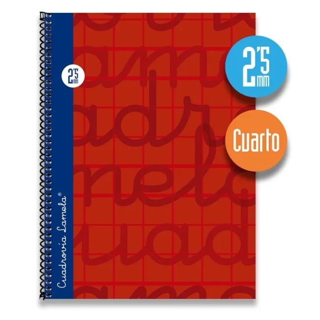 Cuaderno espiral cuarto 80 hojas. Cubierta extra dura ROJO. Cuadrovía 2