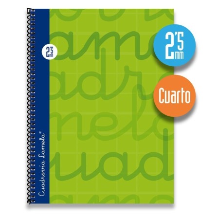 Cuaderno espiral cuarto 80 hojas. Cubierta extra dura VERDE. Cuadrovía 2