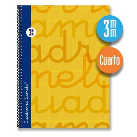 Cuaderno espiral cuarto 80 hojas. Cubierta extra dura NARANJA. Cuadrovía 3mm.