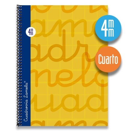 Cuaderno espiral cuarto 80 hojas. Cubierta extra dura NARANJA. Cuadrovía 4mm.