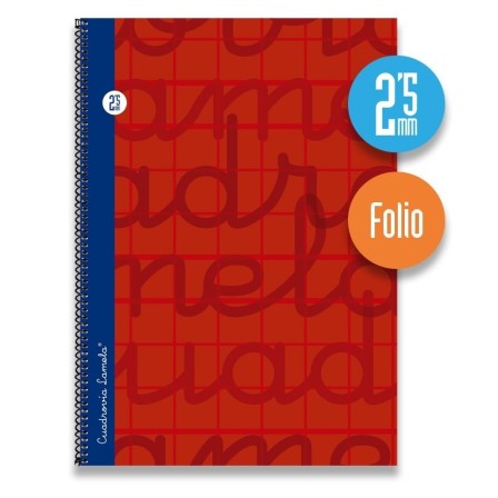 Cuaderno espiral FOLIO 80 hojas. Cubierta extra dura ROJO  Cuadrovía 2