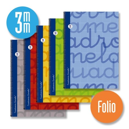 Cuaderno espiral FOLIO 80 hojas. Cubierta extra dura AZUL.  Cuadrovía 3mm.