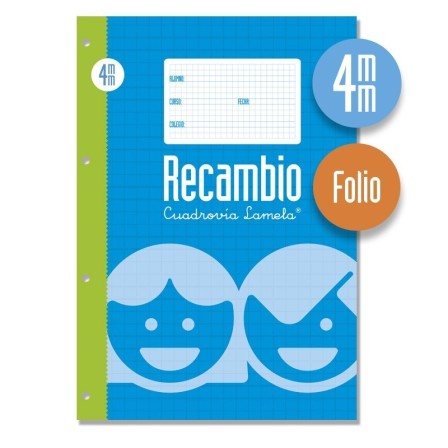 Recambio anillas tamaño folio 100 hojas . Cuadrovía 4mm.
