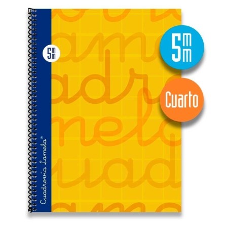 Cuaderno espiral cuarto 80 hojas. Cubierta extra dura NARANJA.  Cuadrovía 5mm.