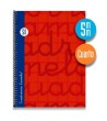 Cuaderno espiral cuarto 80 hojas. Cubierta extra dura ROJO.  Cuadrovía 5mm.