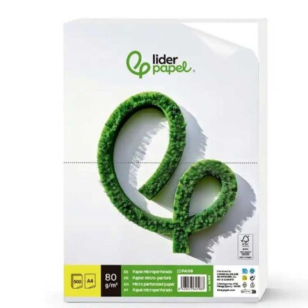 PAPEL LIDERPAPEL A4 80G/M2 LISO MICROPERFORADO EN DOS PARTES IGUALE...