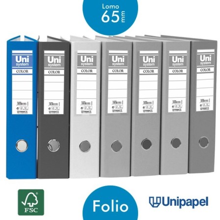 ARCHIVADOR PALANCA UNISYSTEM - FOLIO - COLOR AZUL - LOMO 65MM