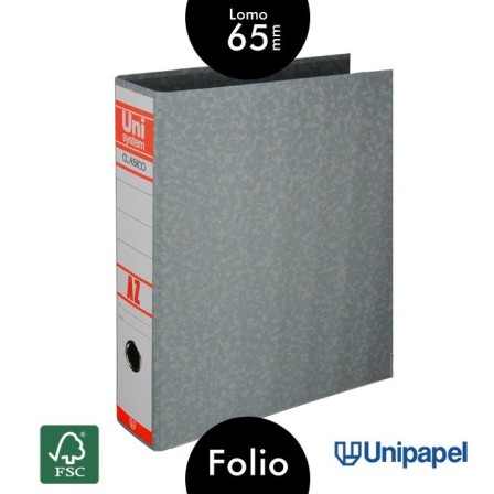 ARCHIVADOR PALANCA UNISYSTEM CLÁSICO - FOLIO - COLOR GRIS - LOMO 65MM